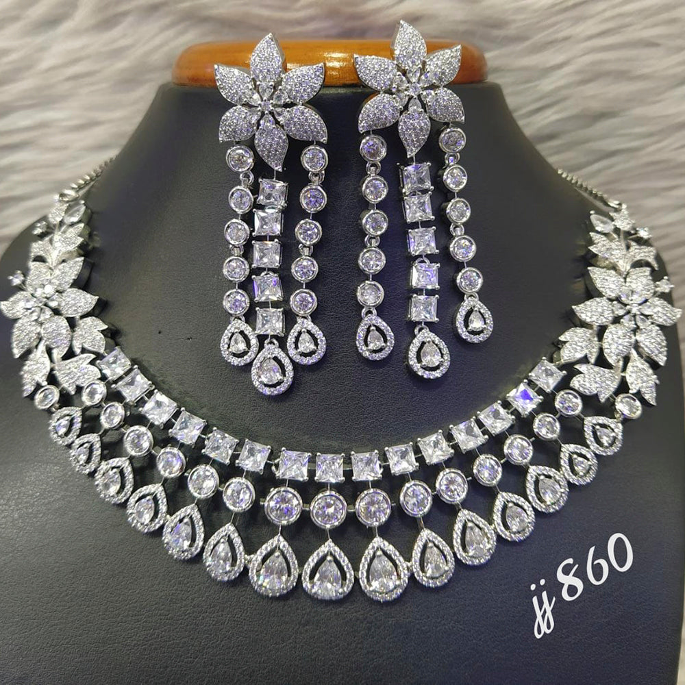 Jain Jewellers Silver Plated AD Stone Necklace Set
