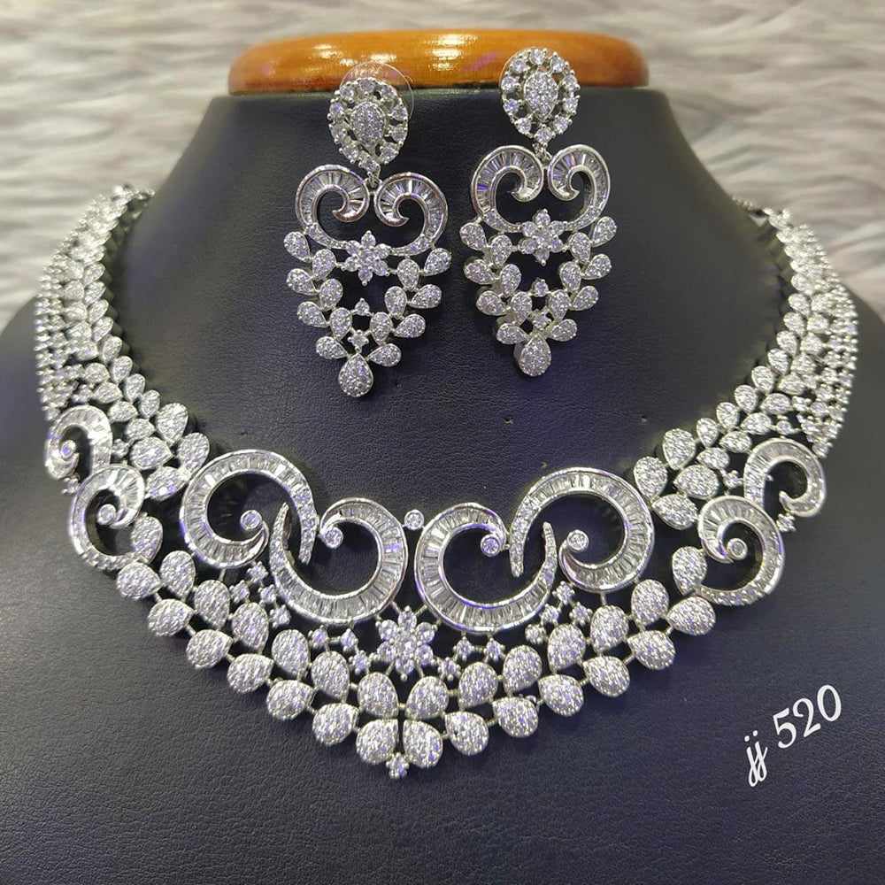 Jain Jewellers Silver Plated AD Stone Necklace Set