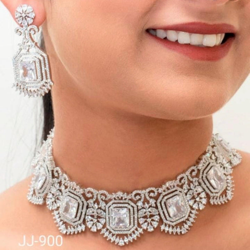 Jain Jewellers Silver Plated AD Stone Necklace Set