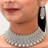 Jain Jewellers Silver Plated AD Stone Necklace Set