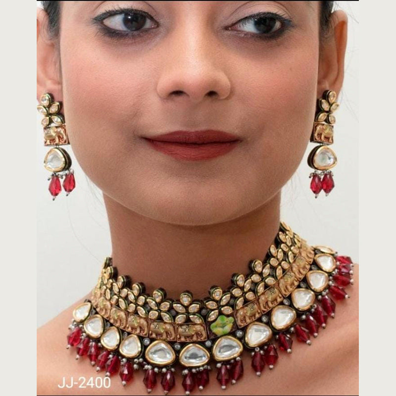 Jain Jewellers Gold Plated Kundan Stone & Beads Neckalce Set