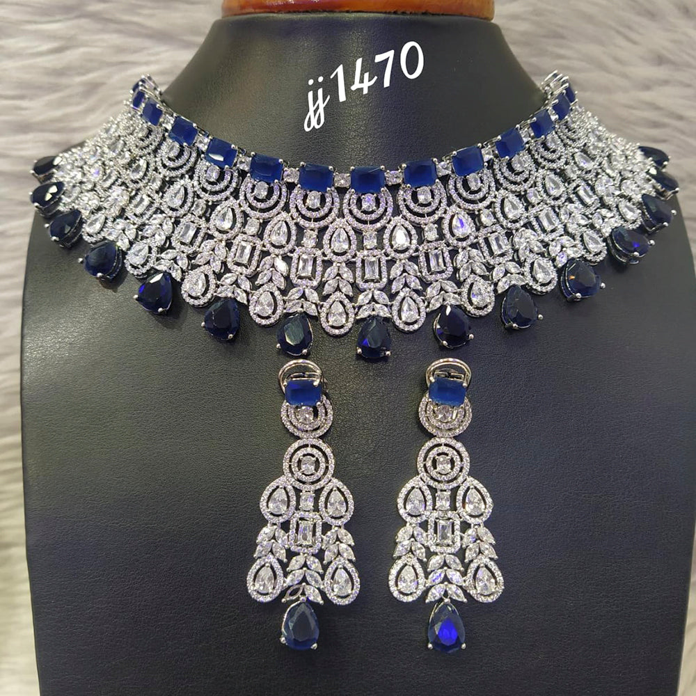 Jain Jewellers Silver Plated AD Stone Necklace Set