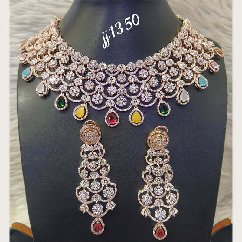 Jain Jewellers Rose Gold Plated AD Stone Necklace Set