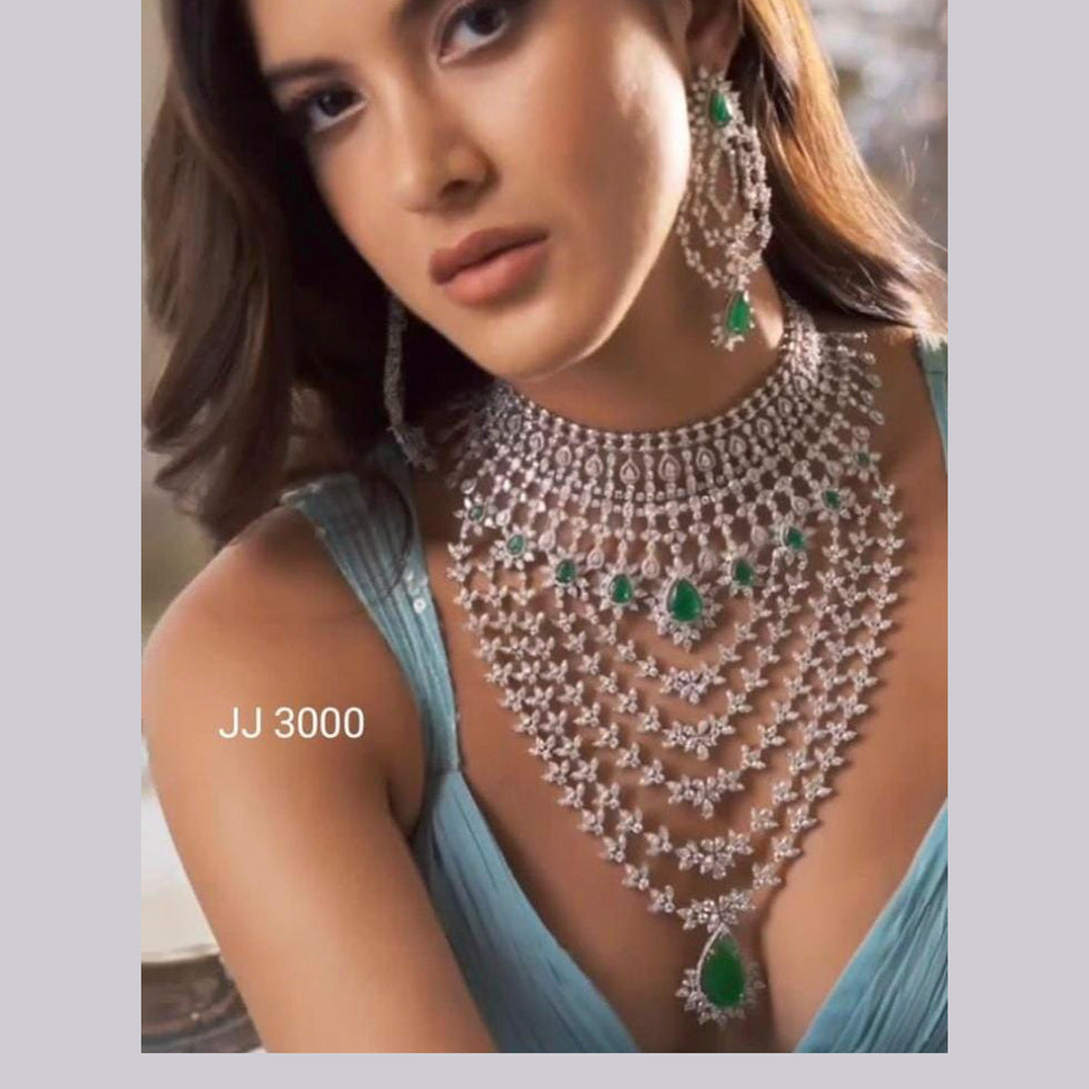 Jain Jewellers Silver Plated AD Stone Necklace Set