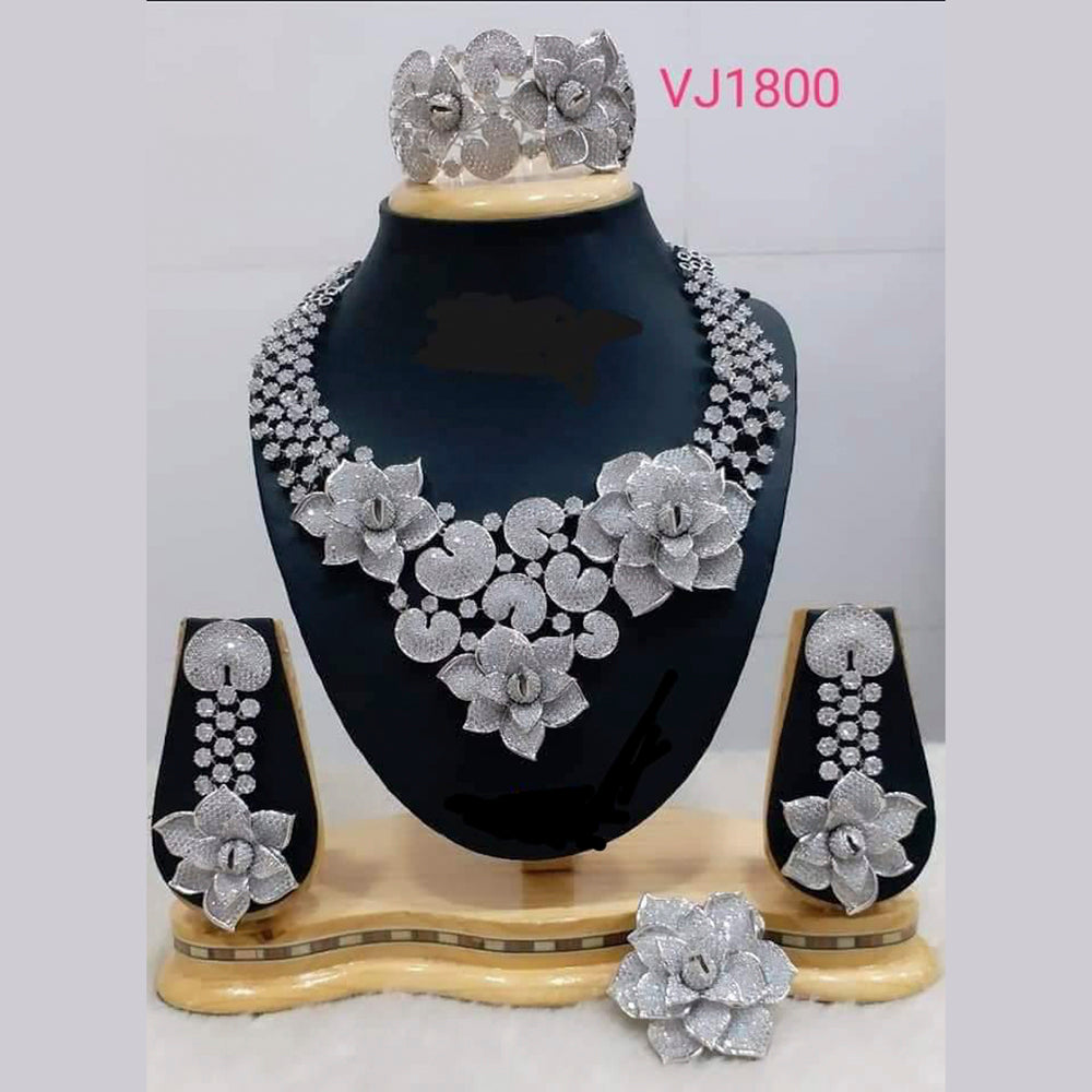 Jain Jewellery Silver Plated  AD Stone Jewellery Combo Set