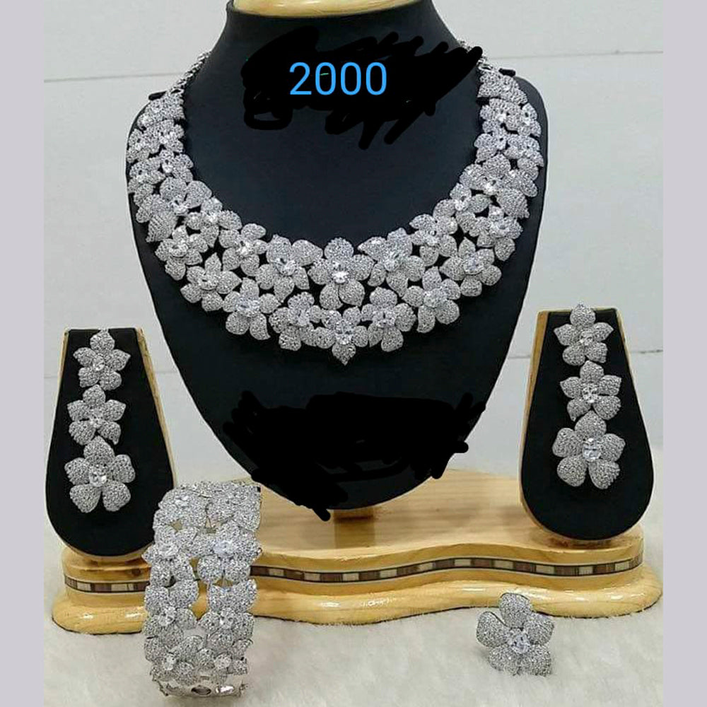 Jain Jewellery Silver Plated  AD Stone Jewellery Combo Set