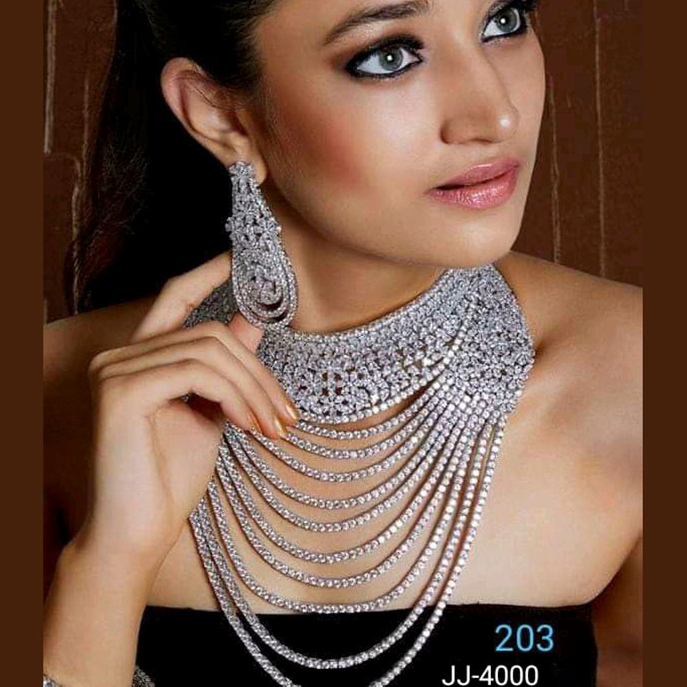 Jain Jewellers Silver Plated AD Stone Necklace Set