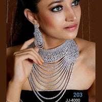 Jain Jewellers Silver Plated AD Stone Necklace Set