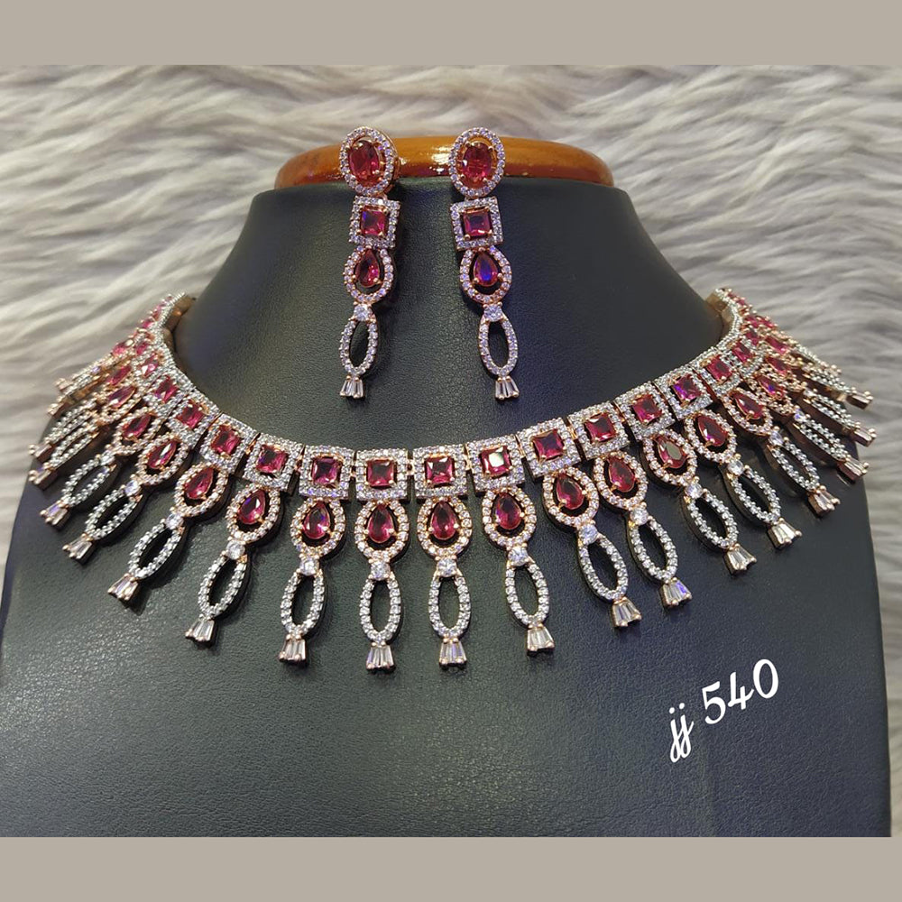 Jain Jewellers Rose Gold Plated AD Stone Necklace Set