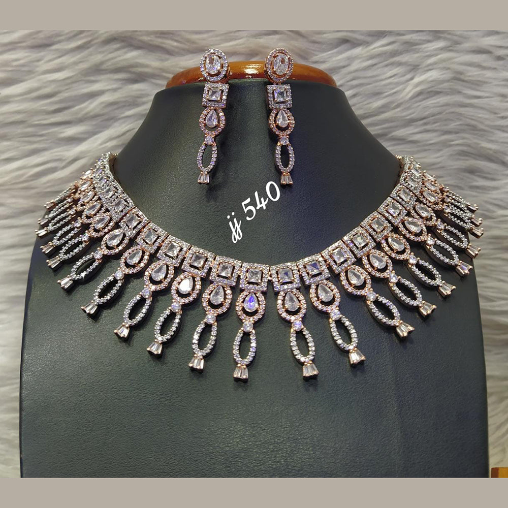 Jain Jewellers Rose Gold Plated AD Stone Necklace Set