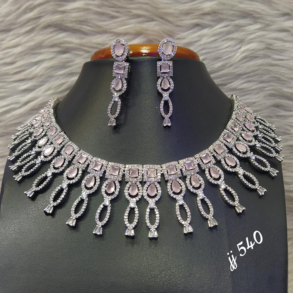 Jain Jewellers Silver Plated AD Stone Necklace Set