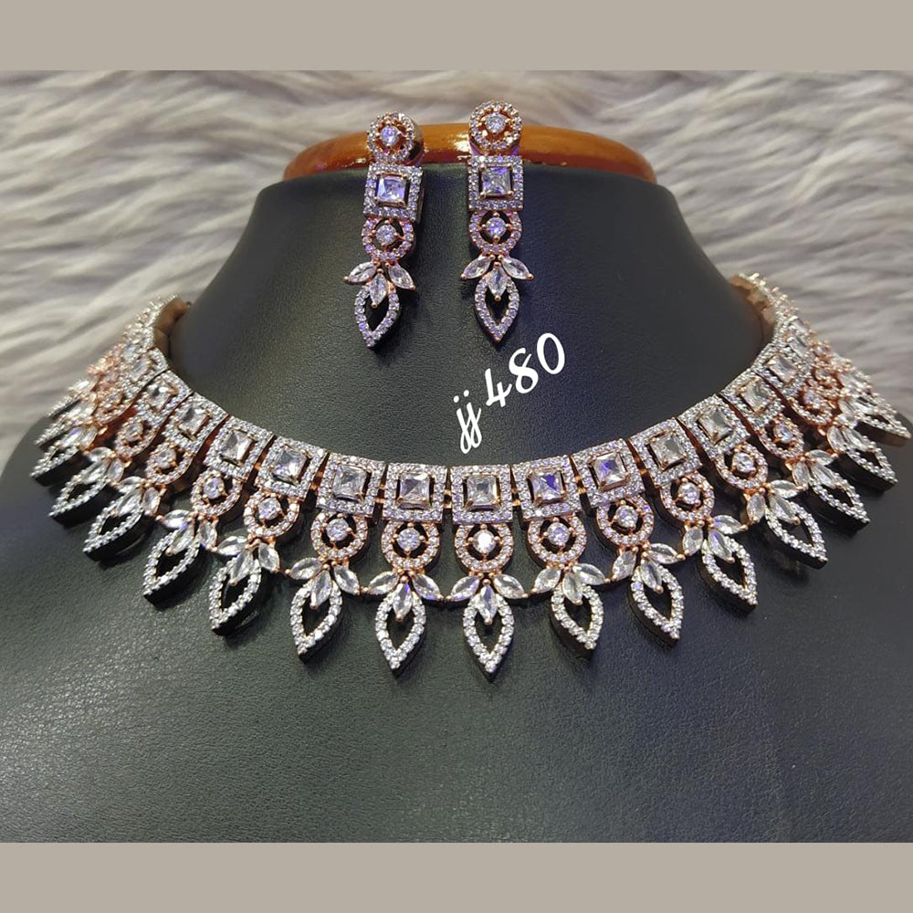 Jain Jewellers Rose Gold Plated AD Stone Necklace Set