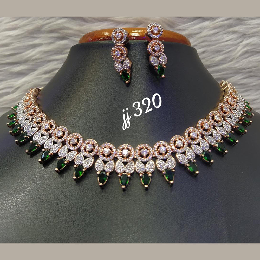 Jain Jewellers Rose Gold Plated AD Stone Necklace Set