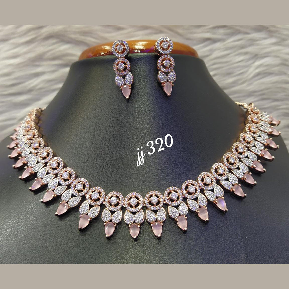 Jain Jewellers Rose Gold Plated AD Stone Necklace Set