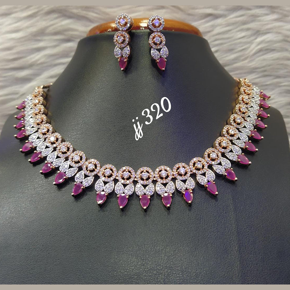 Jain Jewellers Rose Gold Plated AD Stone Necklace Set