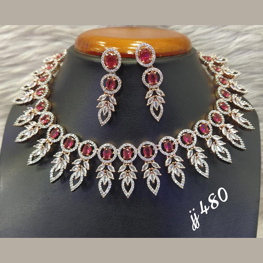 Jain Jewellers Rose Gold Plated AD Stone Necklace Set