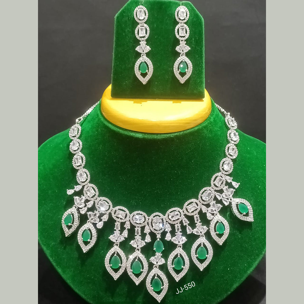 Jain Jewellers Silver Plated AD Stone Necklace Set