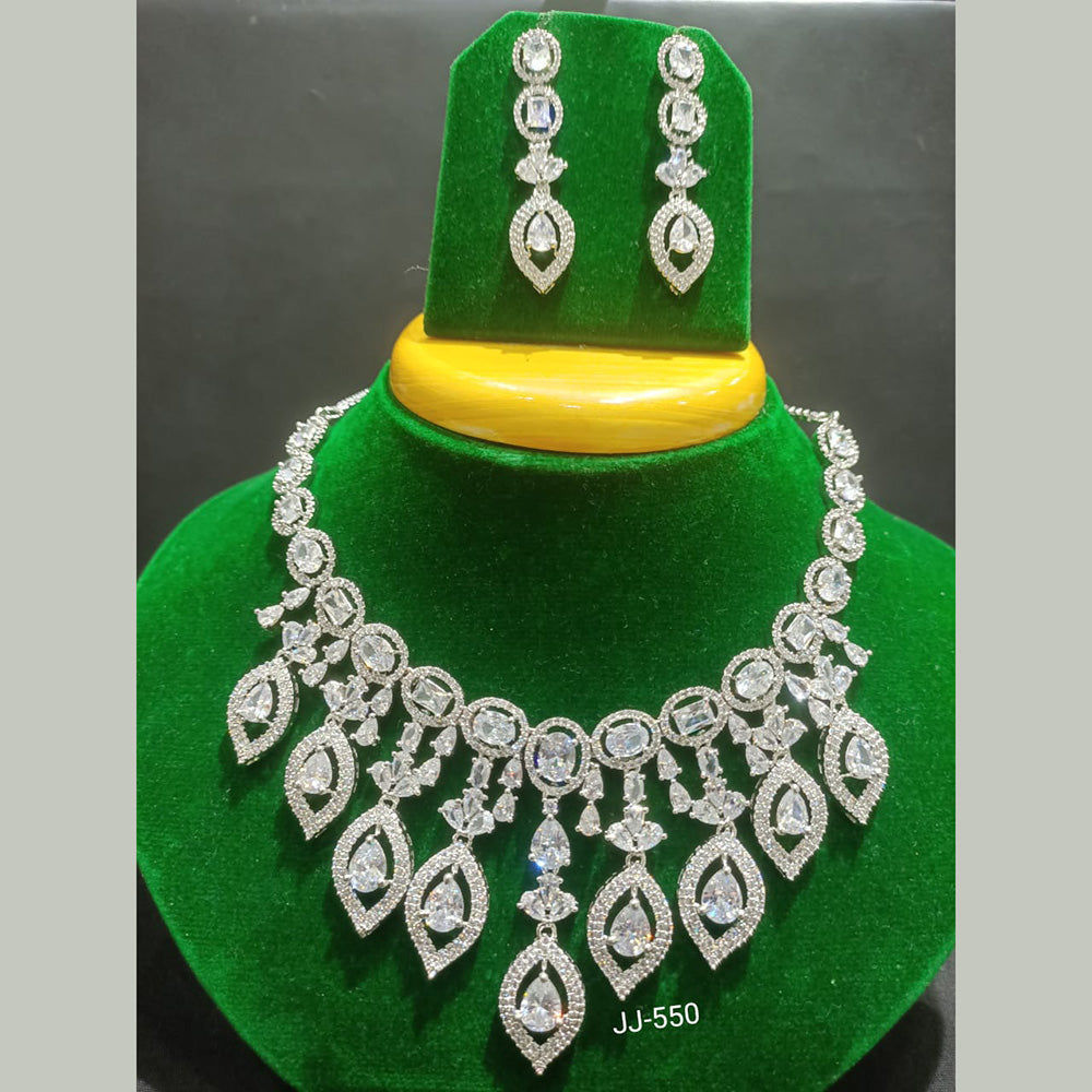 Jain Jewellers Silver Plated AD Stone Necklace Set