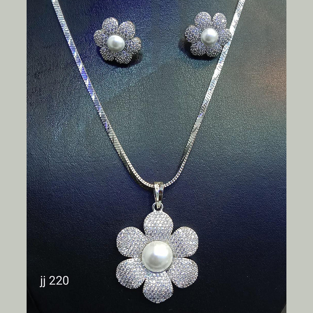 Jain Jewellers Silver Plated AD Stone Chain Pendant Set