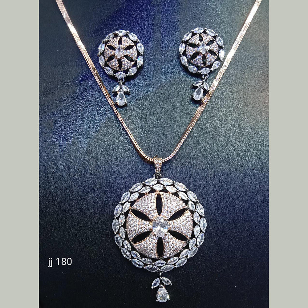 Jain Jewellers Rose Gold Plated AD Stone Chain Pendant Set