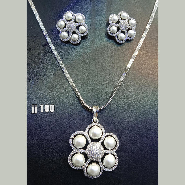 Jain Jewellers Silver Plated AD Stone Chain Pendant Set