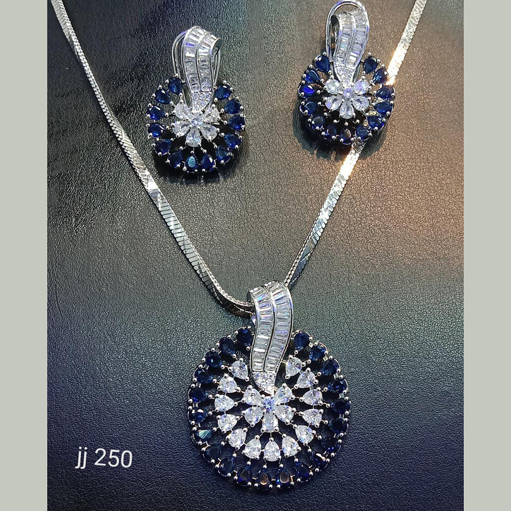 Jain Jewellers Silver Plated AD Stone Chain Pendant Set