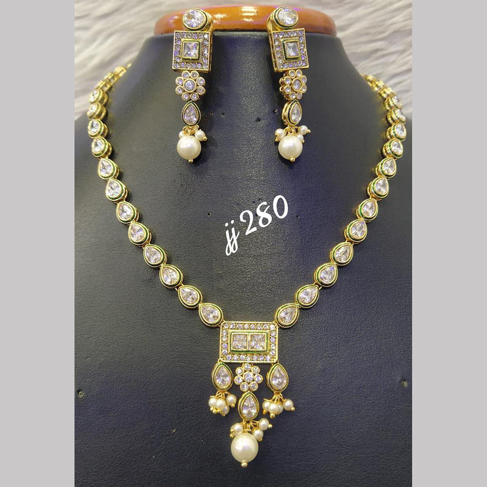Jain Jewellers Gold Plated AD Stone Long Necklace Set