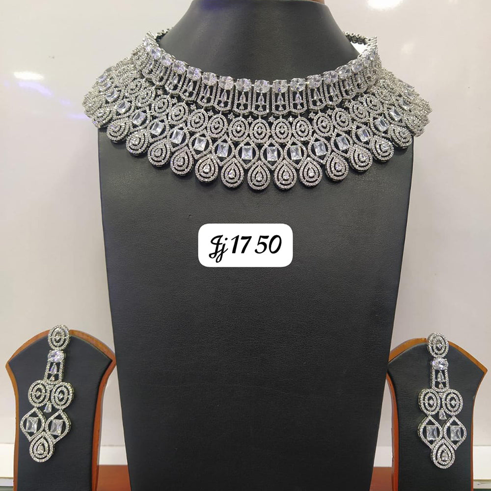 Jain Jewellers Silver Plated AD Stone Necklace Set