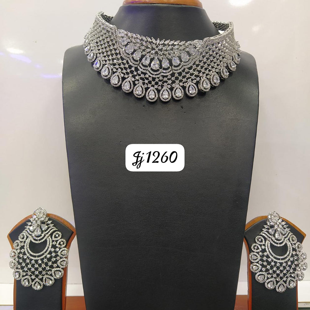 Jain Jewellers Silver Plated AD Stone Necklace Set