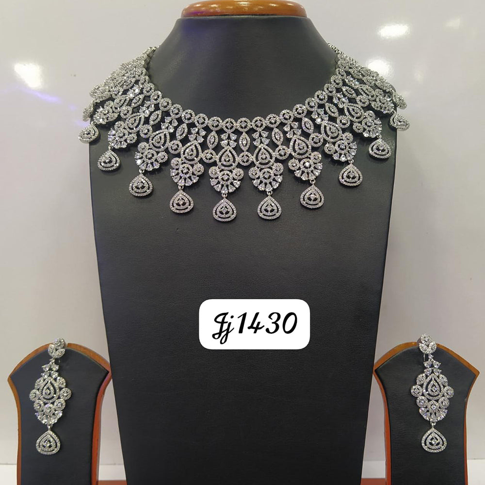 Jain Jewellers Silver Plated AD Stone Necklace Set
