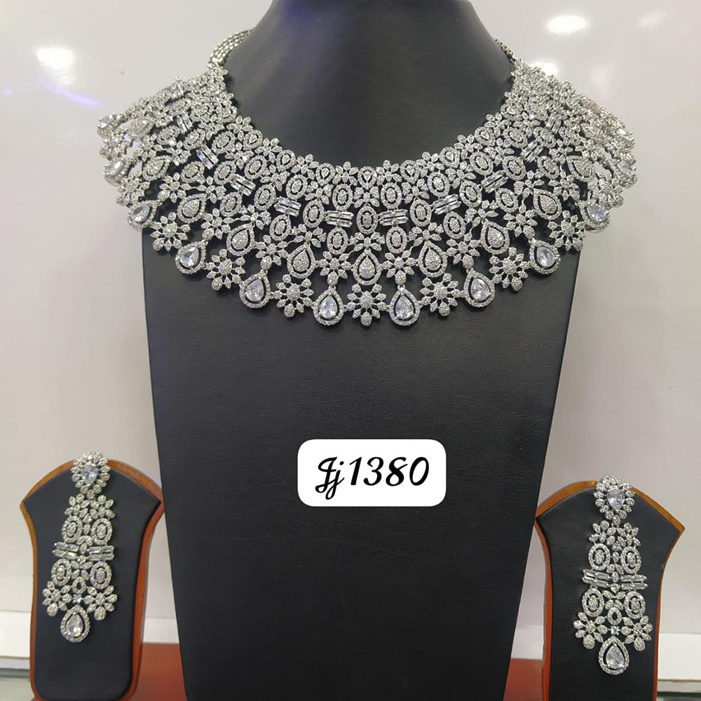 Jain Jewellers Silver Plated AD Stone Necklace Set