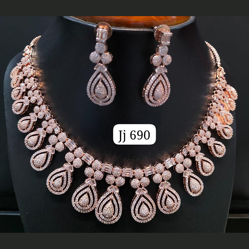 Jain Jewellers Rose Gold Plated AD Stone Necklace Set
