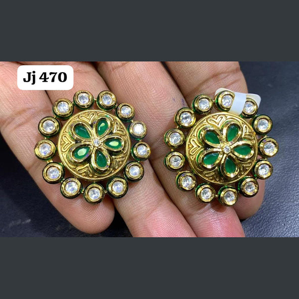 Jain Jewellers Gold Plated Kundan Stone Stud Earrings