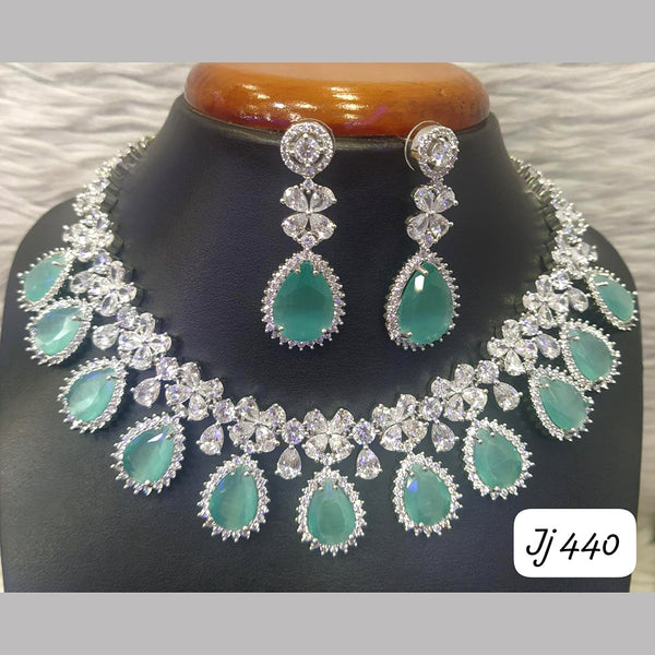 Jain Jewellers Silver Plated AD Stone Necklace Set