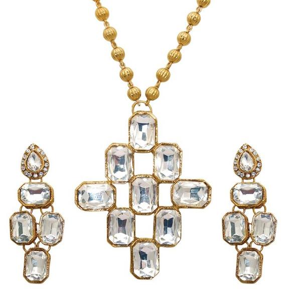 Kriaa Gold Plated White Glass Stone Necklace Set - 1106401A