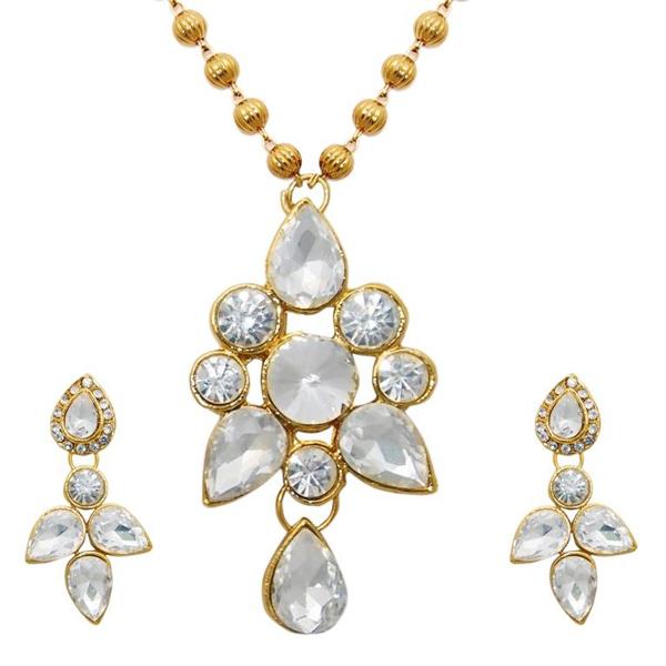 Kriaa Gold Plated White Glass Stone Necklace Set - 1106402A