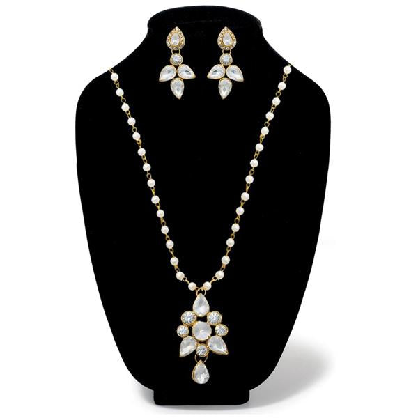 Kriaa Gold Plated White Glass Stone Necklace Set - 1106402B