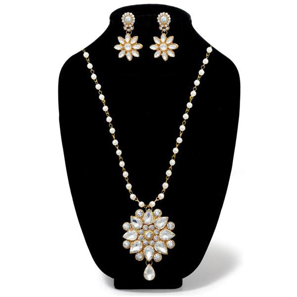 Kriaa Gold Plated White Glass Stone Necklace Set - 1106404B