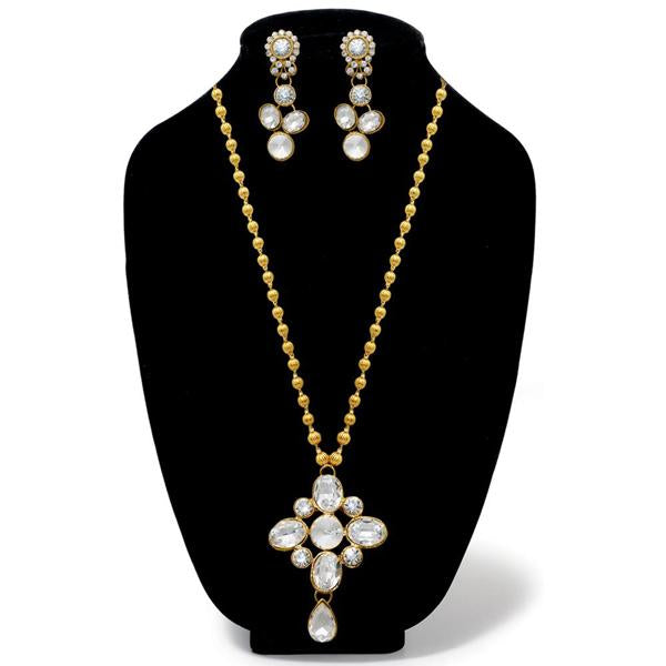 Kriaa Gold Plated White Glass Stone Necklace Set - 1106405A