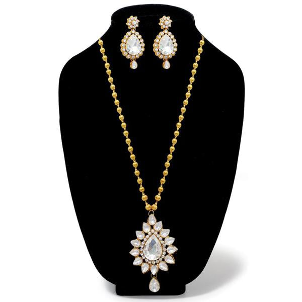 Kriaa Gold Plated White Glass Stone Necklace Set - 1106406A