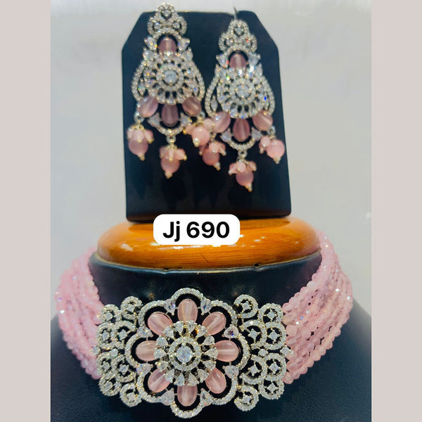 Jain Jewellers Silver Plated AD Stone Choker Necklace Set