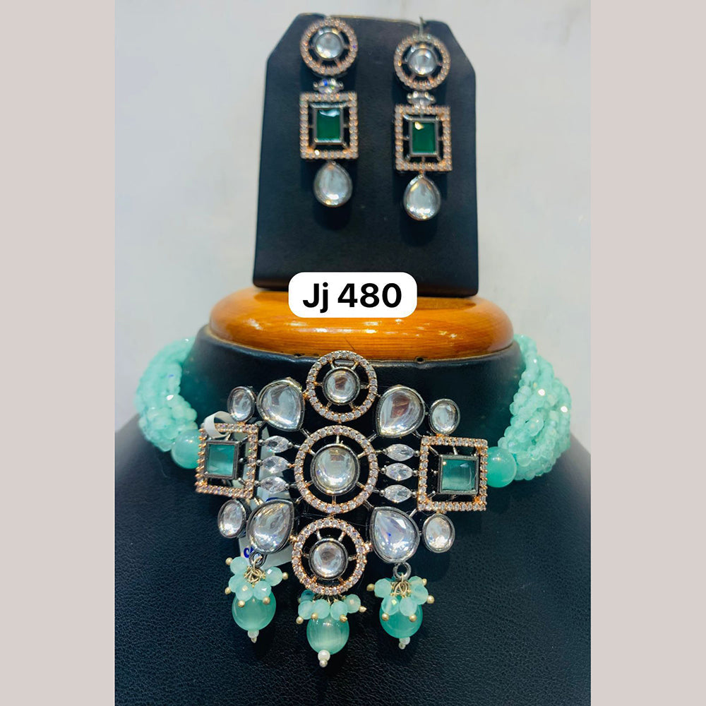 Jain Jewellers Silver Plated AD Stone Choker Necklace Set