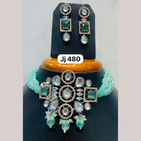 Jain Jewellers Silver Plated AD Stone Choker Necklace Set