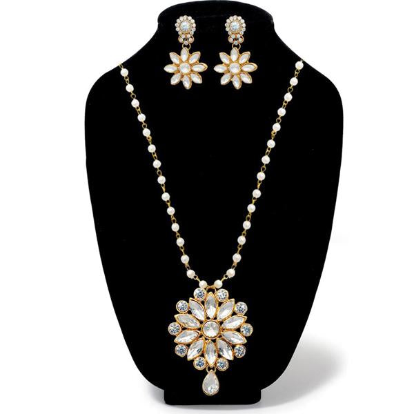 Kriaa White Glass Stone Gold Plated Necklace Set - 1106409B