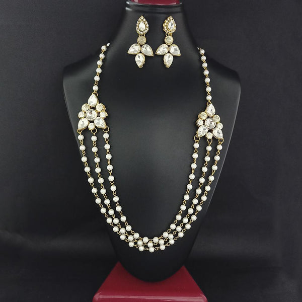 Kriaa Gold Plated Glass Stone And Pearl Necklace  Set  - 1106412B