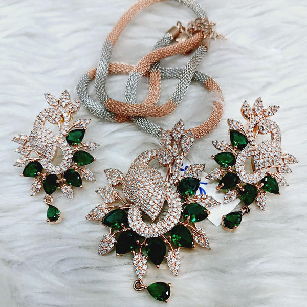 Jain Jewellers 2 Tone Plated AD Chain Pendant Set