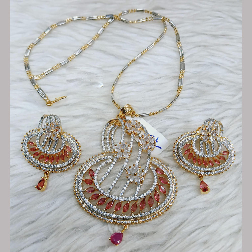 Jain Jewellers Gold Plated AD Stone Chain Pendant Set
