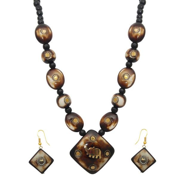 Beadside Brown Beads Antique Elephant Design Necklace Set - 1106601A