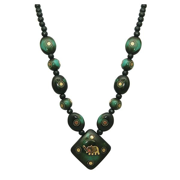 Beadside Green Beads Elephant Design Necklace Set - 1106601B