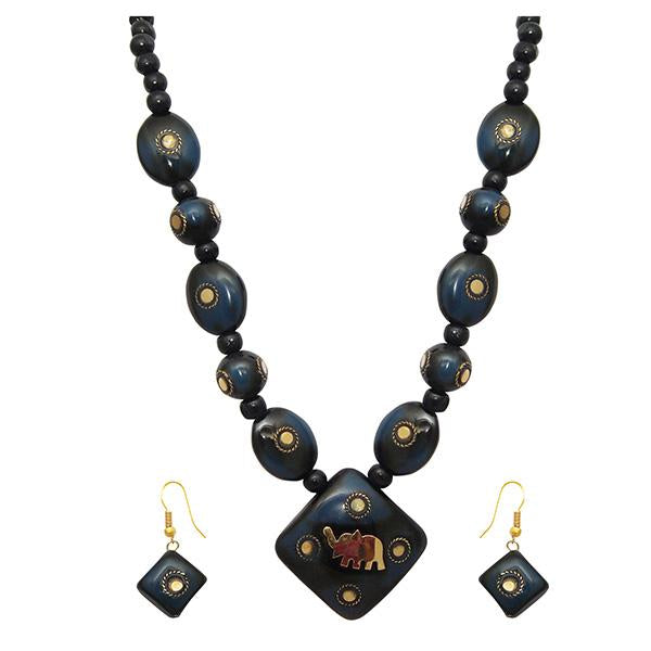 Beadside Blue Beads Elephant Design Necklace Set - 1106601C